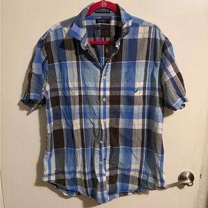 Nautica Men's Casual Blue and Brown Plaid Shirt
